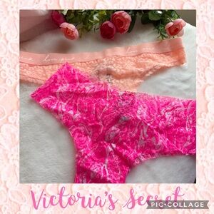 NWT PINK VS Small Lace Hiphugger Bikini & Thong Set
